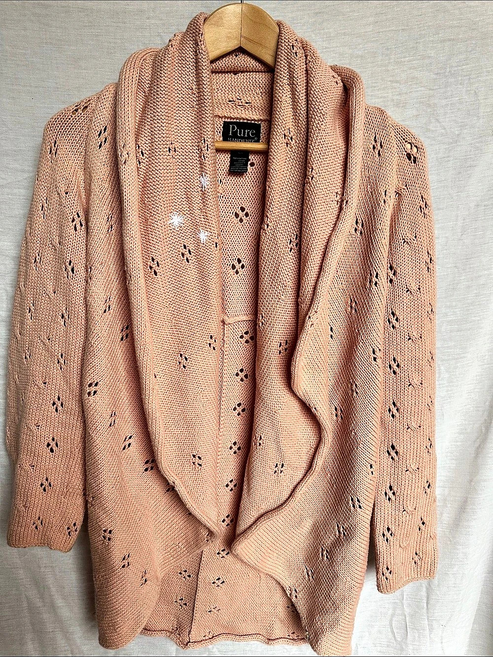 Pure Handknit Open Knit Cardigan in Pink Size Medium